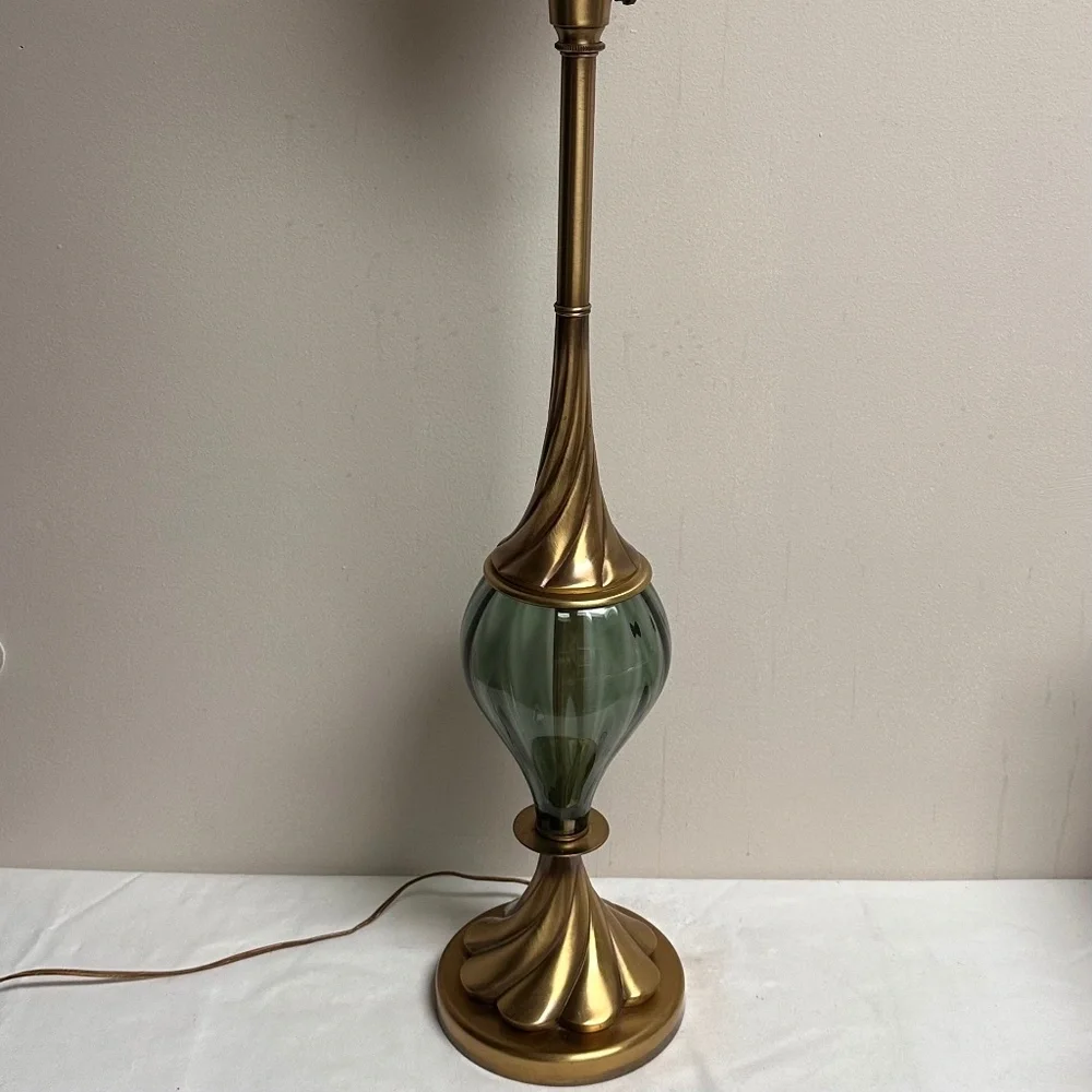 Vintage Hollywood Regency Tall Blue Glass Brass Swirl Rembrandt Lamp Germany